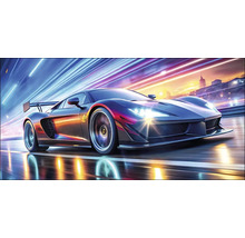 Illustration eines schnellen Sportwagens auf der Straße bei Nacht.