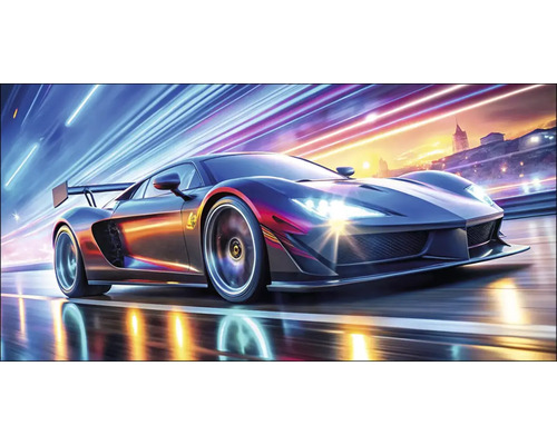 Illustration eines schnellen Sportwagens auf der Straße bei Nacht.