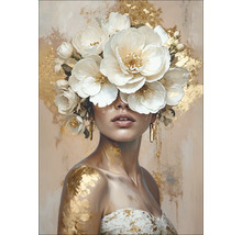 Peinture d'une femme avec des fleurs et des bijoux