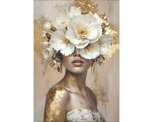 Peinture d'une femme avec des fleurs et des bijoux