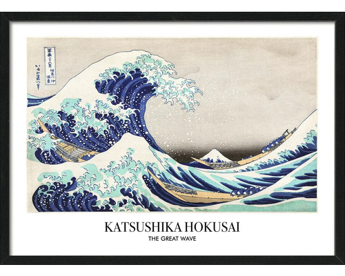 Gerahmtes Wandbild mit dem Motiv Die große Welle von Katsushika Hokusai