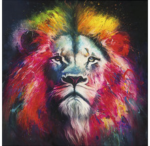 Gemälde eines Löwenkopfes mit Farbspritzern