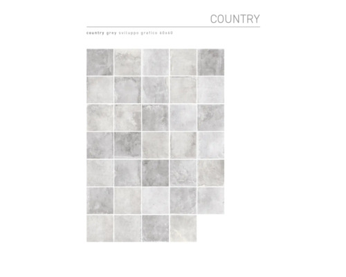 Anordnung von grauen Keramikfliesen im Format 60x60 für den Landhausstil