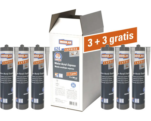 Modulan Maler-Acryl Express, sechs Tuben mit gratis Zugabe in geöffnetem Karton