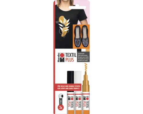 Marabu Textil Plus Stoffmalstift mit Beispielen für Textilgestaltung