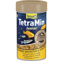 Nourriture pour poissons TetraMin Junior pour une croissance saine et la vitalité avec des ingrédients naturels en boîte.