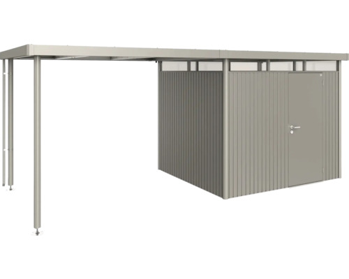 Toiture latérale biohort pour abri de jardin HighLine 3 taille S 150 x 235 cm gris quartz métallique Abri de jardin métallique avec auvent et porte