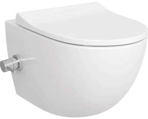 VitrA Dusch-WC Set Sento Tiefspüler ohne Spülrand mit hygienedusche weiß glänzend VitrA Hygiene mit WC-Sitz 7748B003-6223 Wand-Tiefspülklosett mit Betätigungshebel