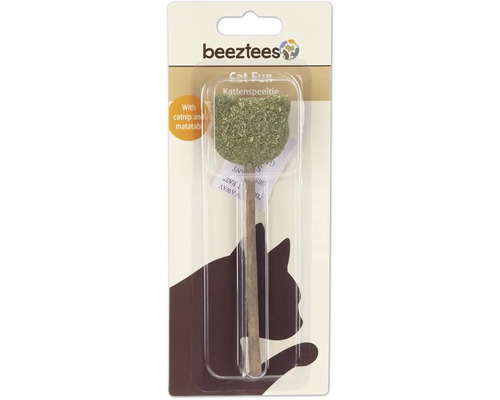 Jouet pour chat sur bâtonnet à l'herbe à chat de Beeztees dans son emballage