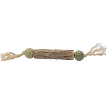 Jouet pour chat avec morceau de bois, deux boules d'herbe à chat et franges