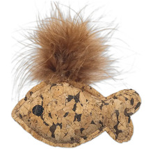 Jouet pour chat en forme de poisson en liège avec plumes