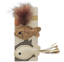 Jouet pour chat avec plumes et motifs de poissons en liège et tissu