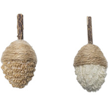 Deux glands décoratifs avec capuchon en jute et tige en bois