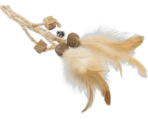Jouet pour chat avec plumes, cubes en bois, cloche et corde