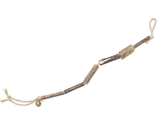 Beeztees Jouet pour chat Matatabi Corde de jeu favorise l'hygiène dentaire 45 cm x 3 cm x 3 cm Jouet à ronger en bois avec clochette et suspension à corde
