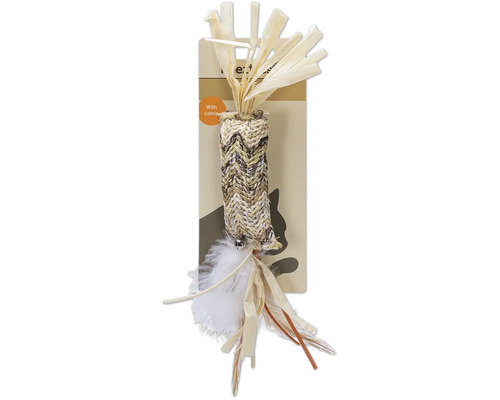 Jouet pour chat avec herbe à chat, plumes et rotin