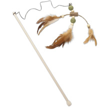 Canne à pêche pour chat avec plumes et perles en bois