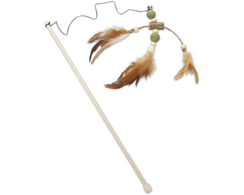 Beeztees Jouet pour chat Catnip Catnip 40 cm Canne à pêche pour chat avec plumes et perles en bois
