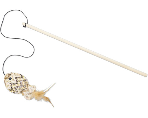 Beeztees Jouet pour chat Canne à pêche Poisson en peluche Salmi 40 cm x 18.5 cm x 7 cm Canne à pêche pour chat avec jouet en forme de poisson et plumes