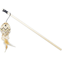 Canne à pêche pour chat avec jouet en forme de poisson et plumes