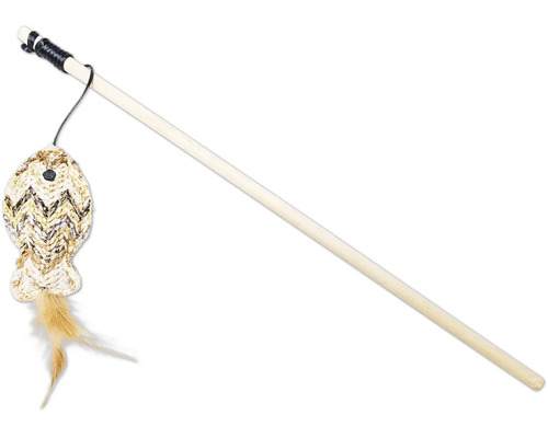 Canne à pêche pour chat avec jouet en forme de poisson et plumes