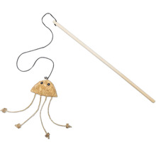 Canne à pêche pour chat avec pendentif en liège et bâton en bois