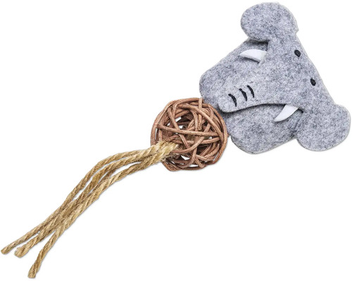 Jouet pour chat avec tête d'hippopotame en feutre, balle en osier et corde