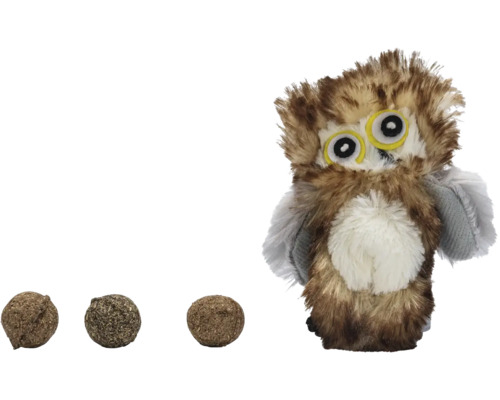 Beeztees Jouet pour chat Jouet hibou avec balle à l'herbe à chat 18 cm x 10 cm x 3 cm Peluche hibou avec balles de jeu