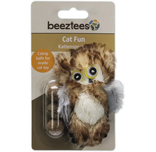 Logo Beeztees. Jouet pour chat en forme de hibou avec des boules d'herbe à chat.