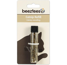 Logo Beeztees. Recharge d'herbe à chat dans un flacon transparent avec bouchon noir.