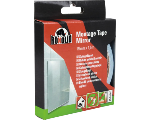 ROXOLID Ruban adhésif pour miroir ruban de montage blanc 19 mm x 1,5 m Emballage du ruban de montage pour miroir Roxolid 19 mm x 1,5 m