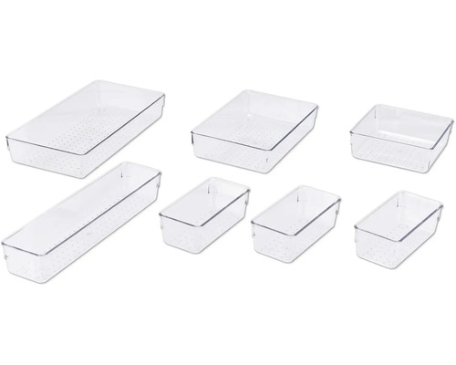 Plusieurs boîtes de rangement transparentes en plastique de différentes tailles