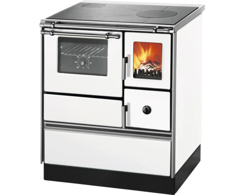 Cuisinière Westminster K76F-70 blanc Four à gauche avec plaque de cuisson en acier Cuisinière à bois avec plaque de cuisson et four