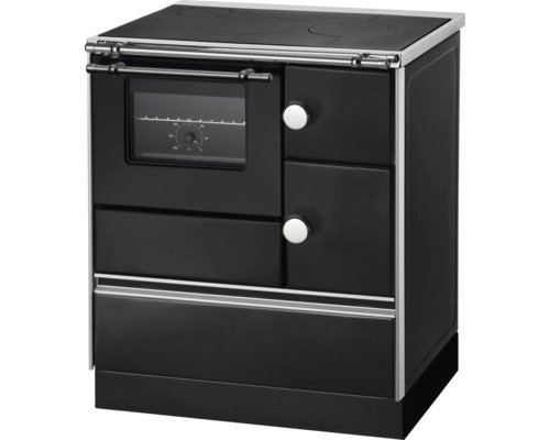Cuisinière à bois Westminster K76-70 noir Espace de cuisson à gauche avec plaque de cuisson en acier Cuisinière noire avec four et plaque de cuisson