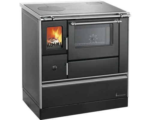 Cuisinière Westminster K76F-90 noir Four à droite avec plaque de cuisson en acier Cuisinière à bois avec plaque de cuisson, four et foyer
