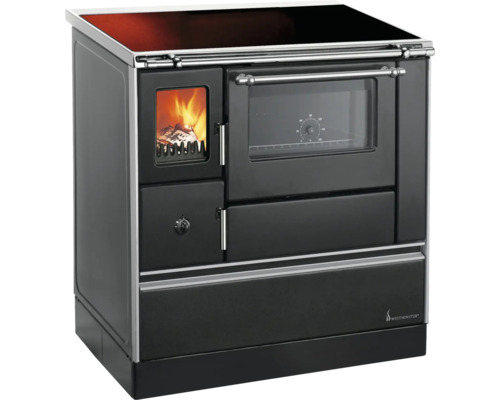 Cuisinière à bois avec fenêtre et plaque de cuisson