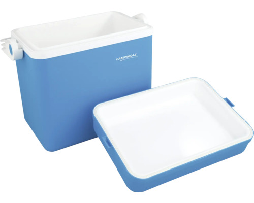 Blaue Kühlbox von Campingaz mit abgenommenem Deckel