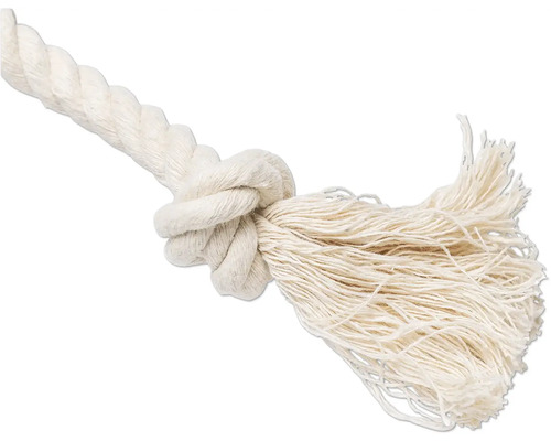 Weisses Seil mit Knoten und ausgefranstem Ende