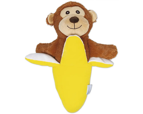 Beeztees Hundespielzeug Dschungel Spielzeug Biba Affe Banane Plüsch braun gelb 31 cm x 26 cm x 11 cm Affe Plüschtier mit Banane