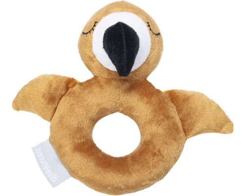 Beeztees Hundespielzeug Puppy Rassel Flamy Braun mit Rassel aus Plüsch 16 cm x 18 cm x 8.5 cm Plüschtier mit Loch in Vogelform als Babyspielzeug