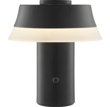 Schwarze Tischleuchte mit zylindrischem Sockel und kegelförmigem Schirm