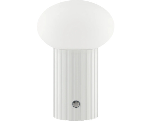 Akku Tischlampe Venti LED 3 W weiss Weisse Tischleuchte mit rundem Lampenschirm und geriffeltem Sockel