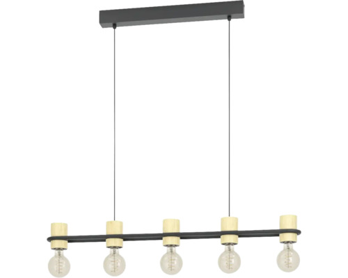 Suspension avec cinq lumières et détails en bois