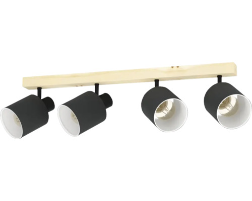 Plafonnier avec quatre spots et poutre en bois