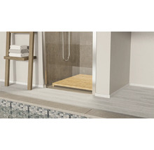 Salle de bain avec douche et échelle porte-serviettes