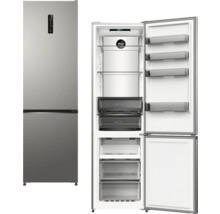 Réfrigérateur combiné avec porte ouverte et vue intérieure