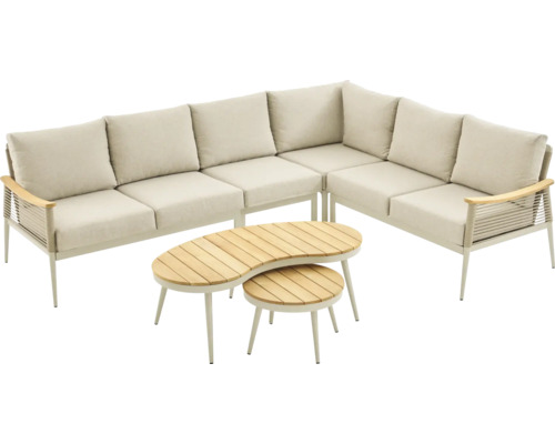Gartensitzgruppe mit Ecksofa und zwei Tischen