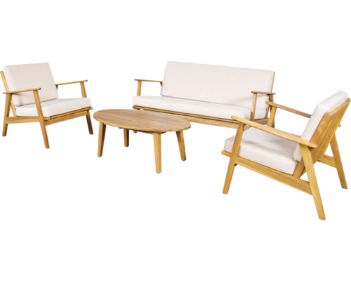 Gartenmöbelset mit Sofa, zwei Stühlen und ovalem Tisch