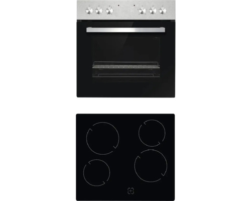 PKM EHS4IX Einbau Herdset BxHxT 59,5 cm x 60 cm x 55 cm Nutzvolumen 65 l Herd mit Glaskeramikkochfeld und Backofen