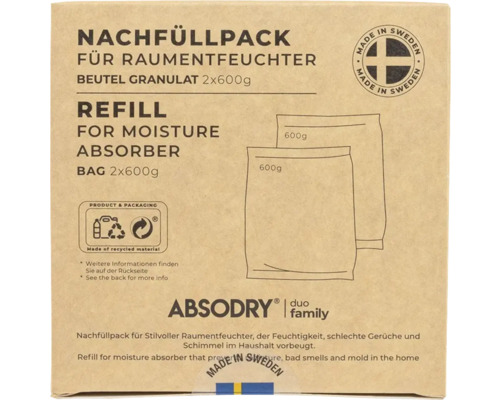 Nachfüllpack für Raumentfeuchter mit 2 Beuteln Granulat à 600g